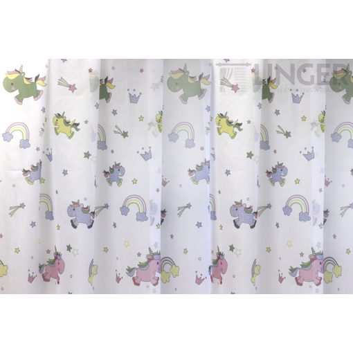  Unicorn/02 - gyerekmintás fehér voile, rózsaszín, kék, zöld, nyomott mintával, max. 175 cm magas